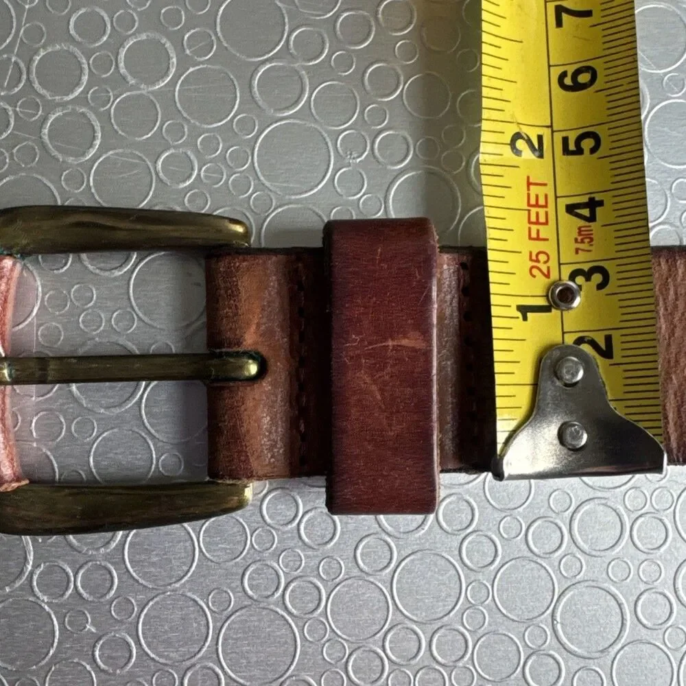 VTG County Seat Womens Brown Leather Belt L Western Whipstitch Brass Buckle